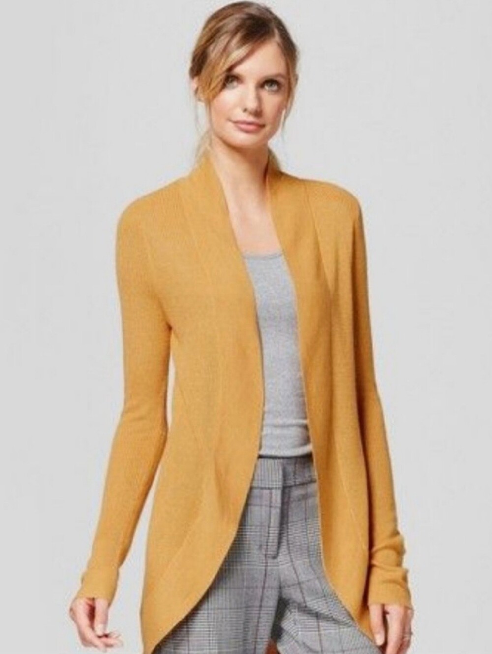 A NEW DAY Essential Lightweight Mustard Yellow Open-Front Long Slvs Cardigan LG